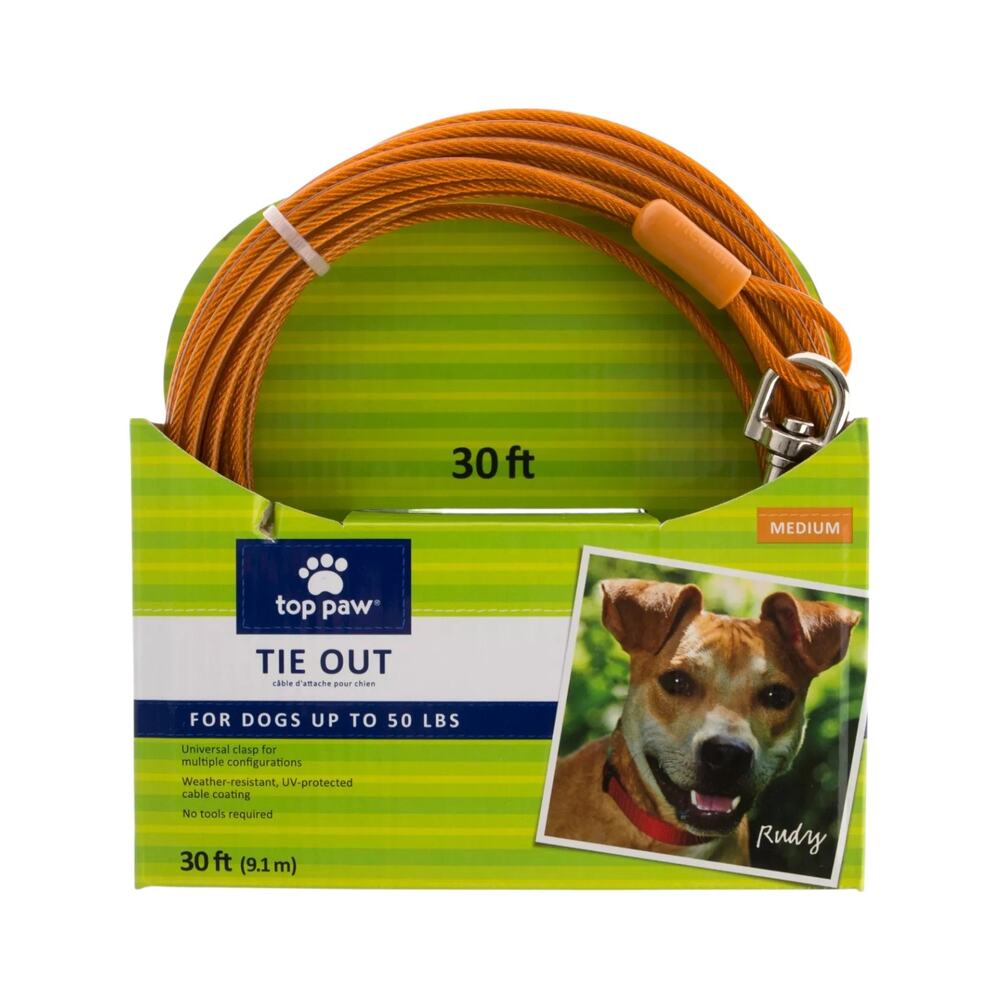 Top Paw 30' Dog Tie Out Orange Medium Adjustable For Up to‎ 50 lbs Outdoor NWT
